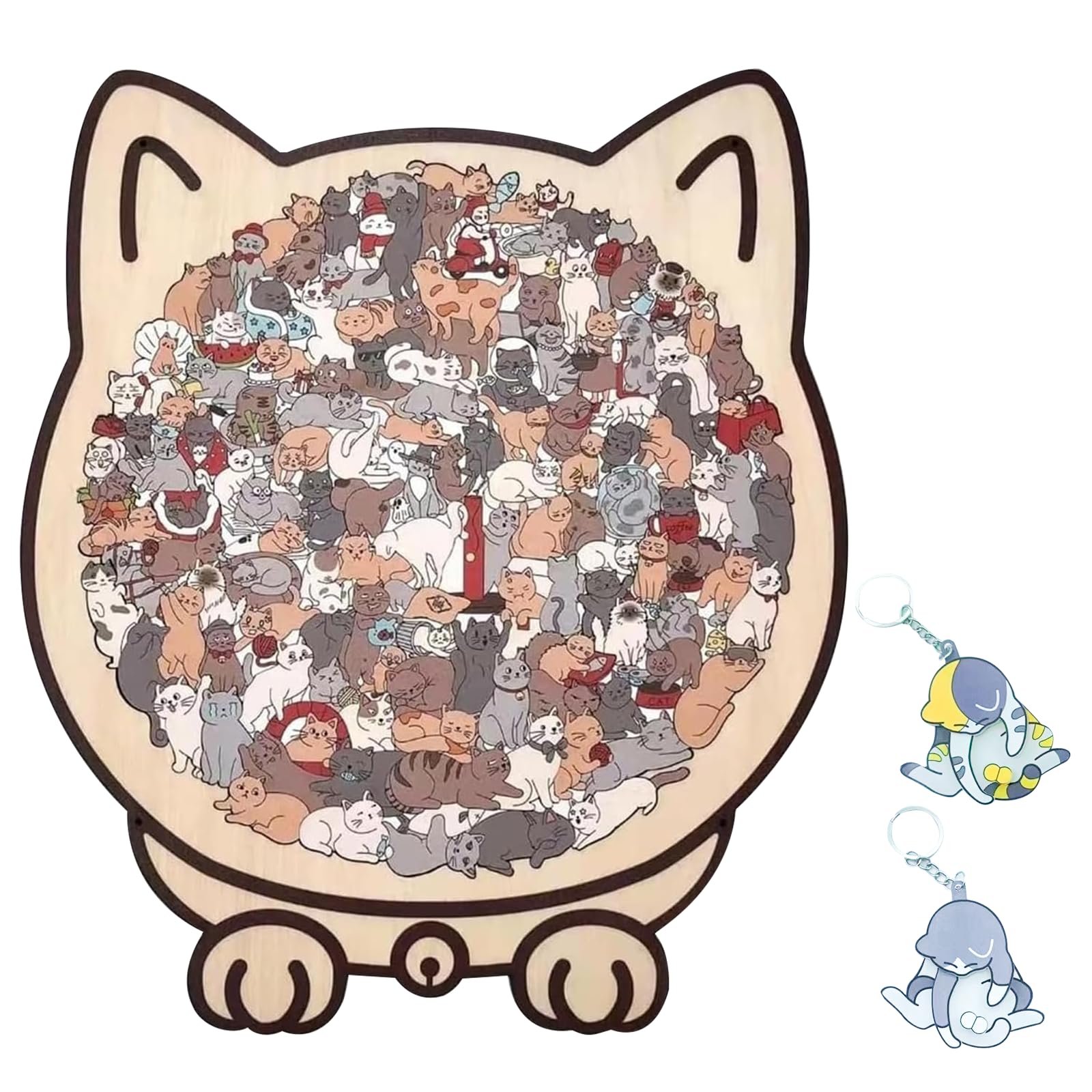 135-Piece Morandi-Colored Cat Shaped Wooden Jigsaw Puzzle for Adults, Elegant Wooden Cat Puzzle