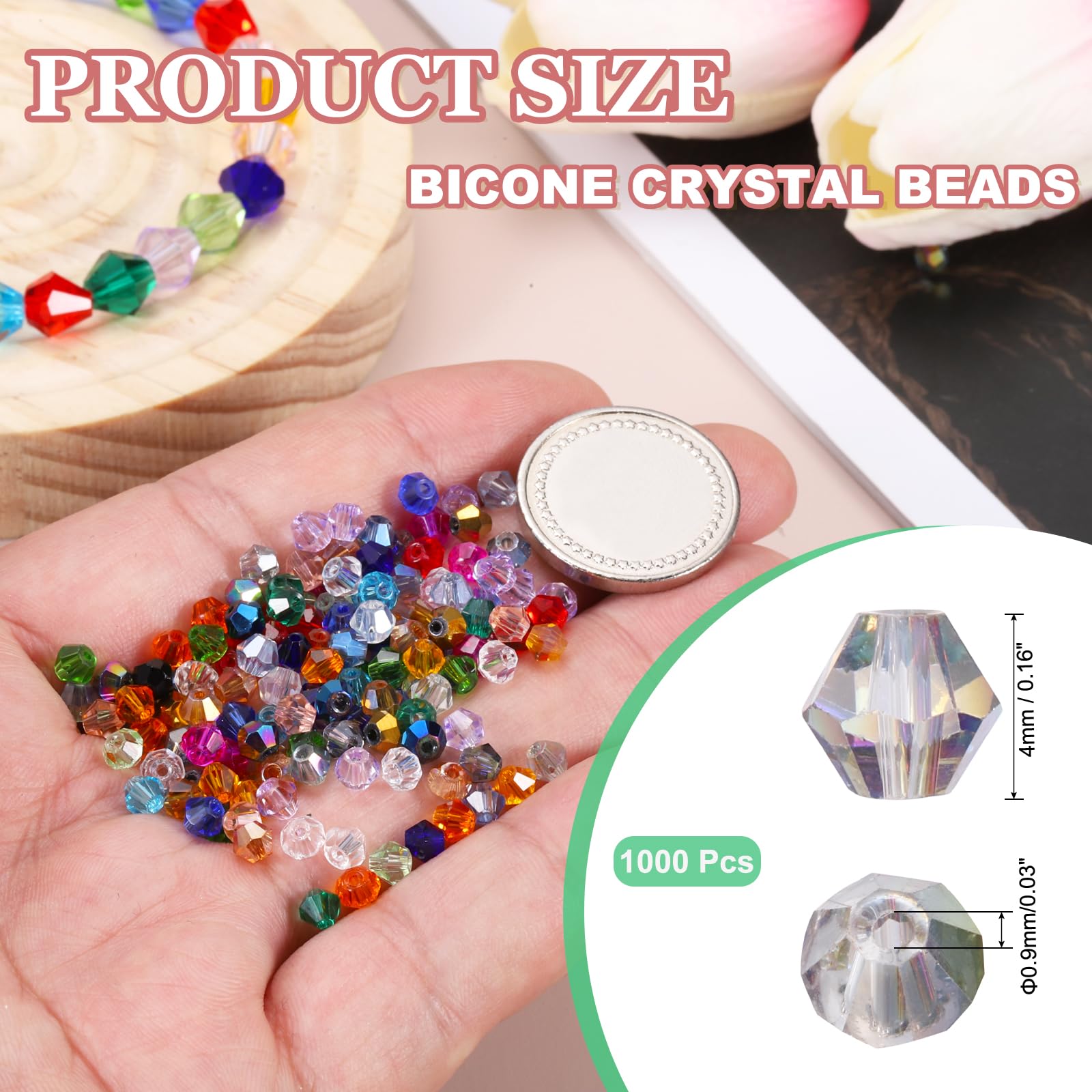 PATIKIL 1000pcs 4mm Bicone Glass Crystal Beads - Image 2
