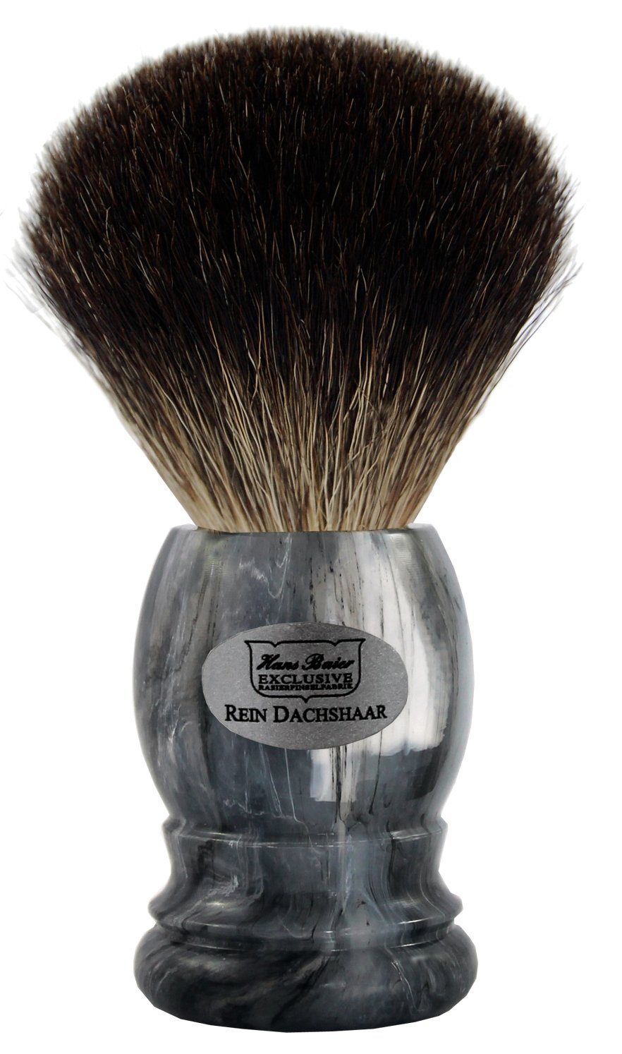 Hans Baier Exclusive Brocha de Afeitar Real Gris Tejón – Asa de plástico, efecto mármol