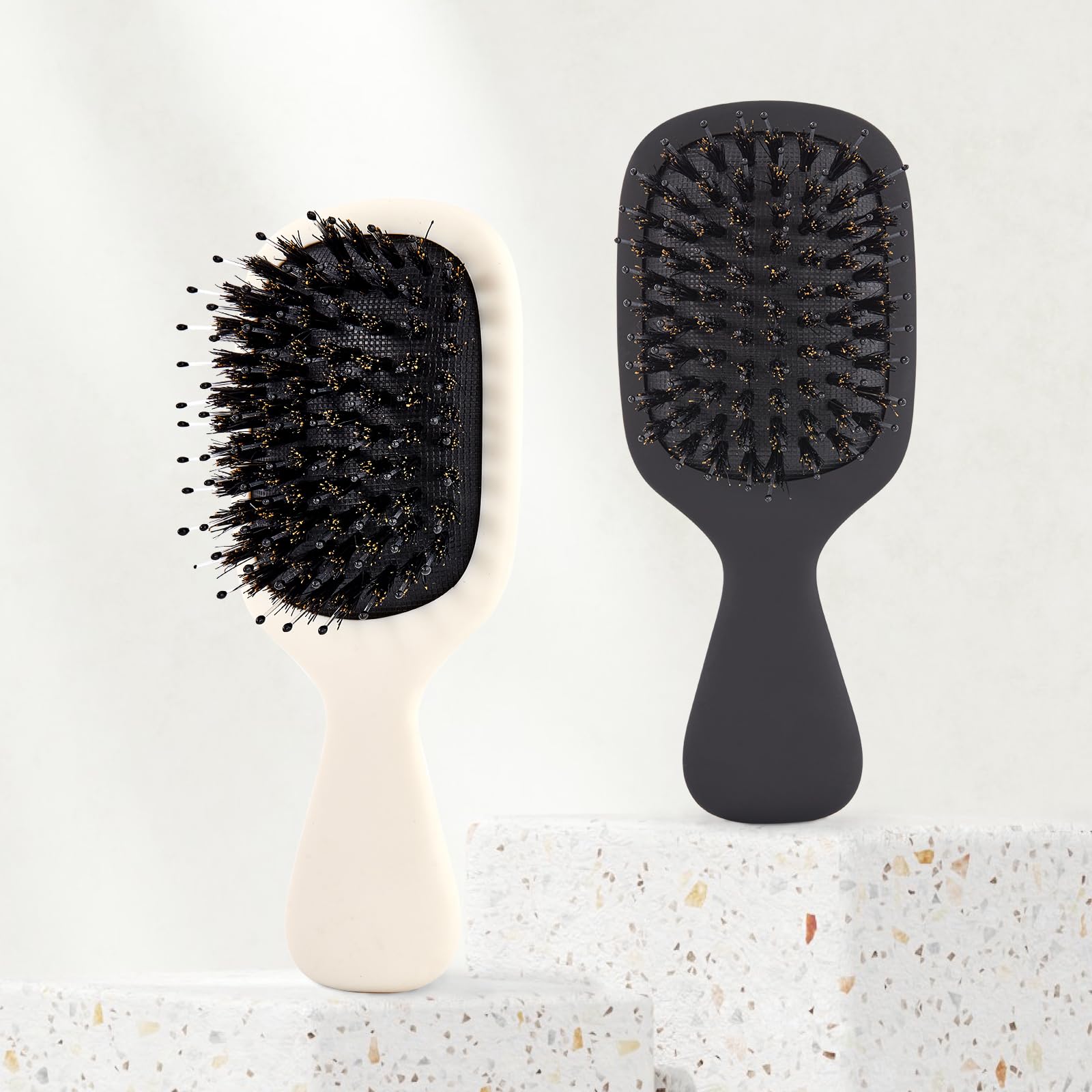 Mini cepillo de pelo de cerdas de jabalí, tamaño de viaje, para mujeres, hombres y niños, cepillo de pelo pequeño portátil para bolsillos, mini cepillo desenredante para añadir brillo suave
