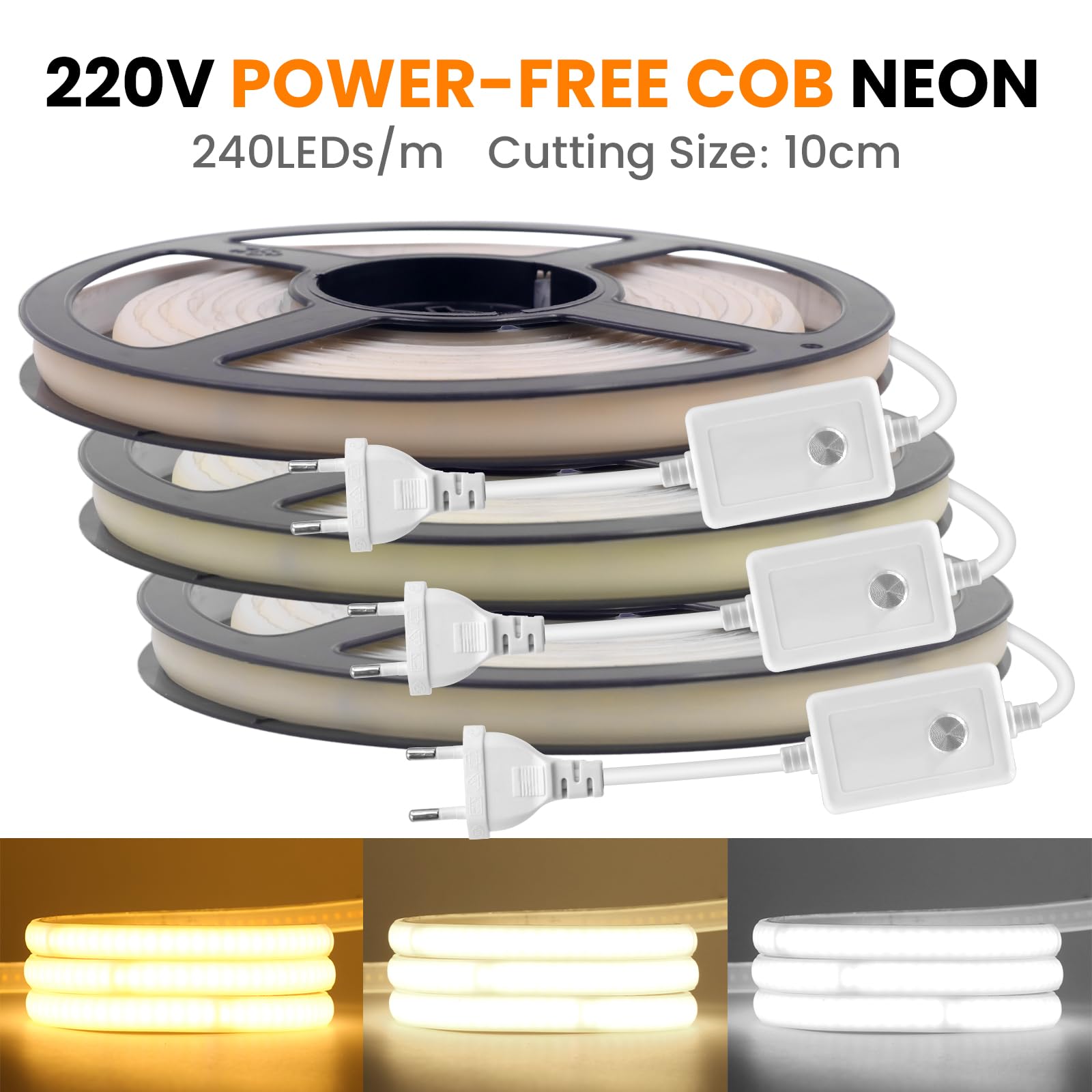 Tira LED Neón COB Regulable 220V [25M, Blanco 6000-6500K], IP65 Impermeable Flexible, 320 LEDs/m Tira LED FCOB CRI85+, Cortable cada 10cm, Decoración para Hogares y Tiendas