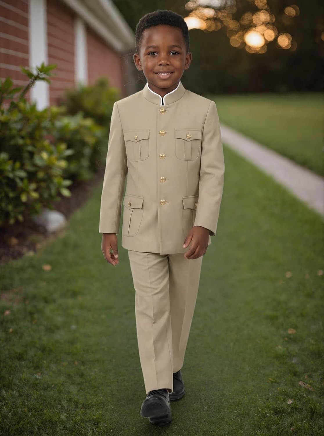 Chinese Suits for Boys Kids Slim Fit 2 Piece, Mandarin Collar Suit for Boys Teens Jacket Pant Traditional Wedding Set