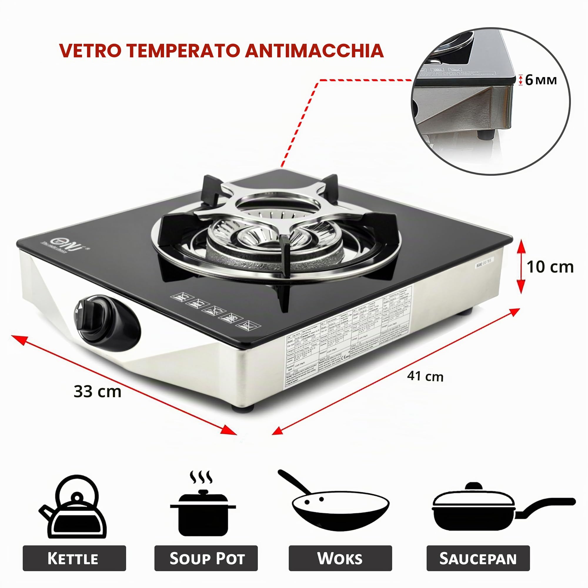 NJ NGB-S1 Fornello a Gas - Fuoco Singolo Piano Cottura Portatile Interna GPL
