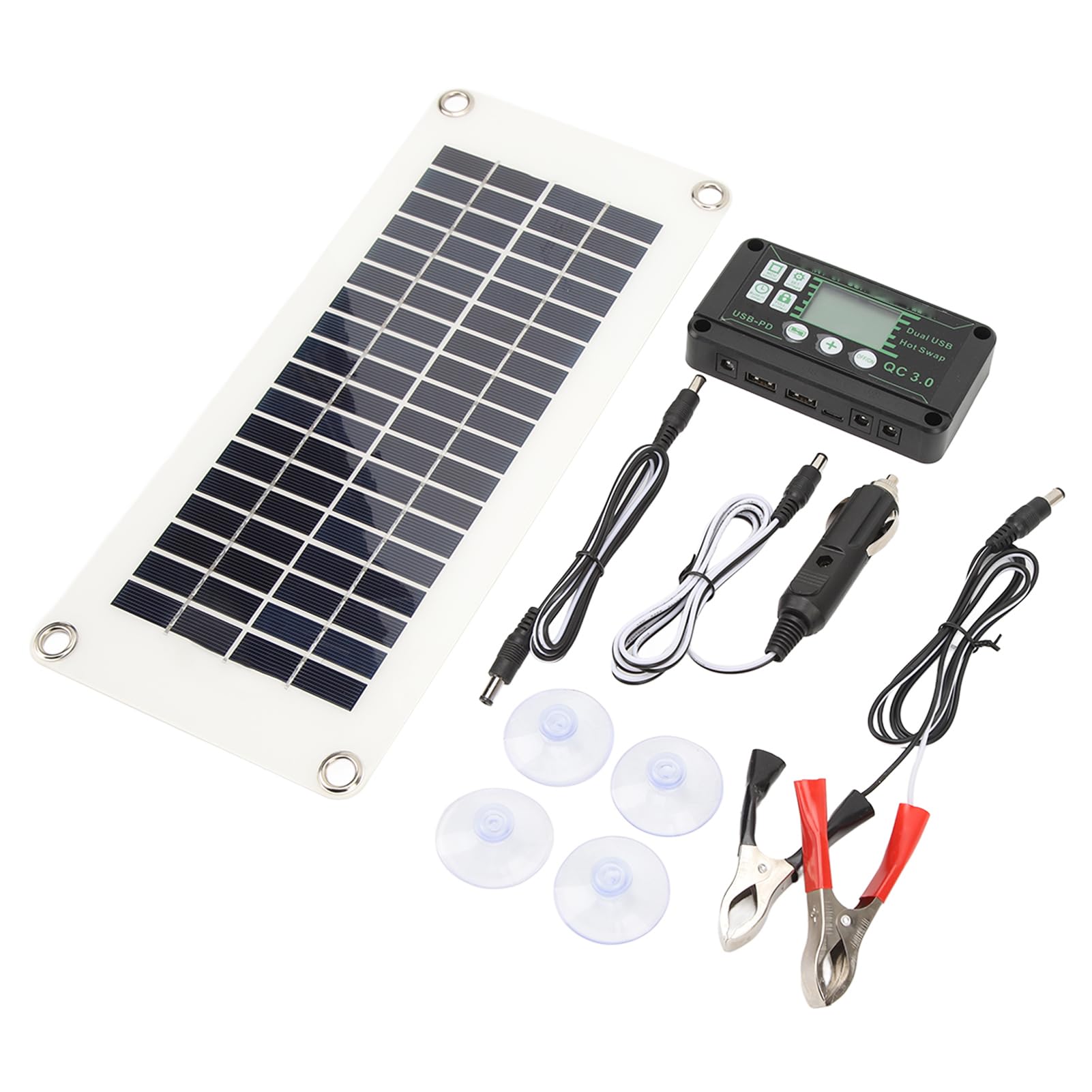 Pannello Solare per Camper, Kit Pannello Solare per Camper Pannello Caricabatterie in PET in Polisilicio da 30 W con Regolatore di Tensione di Carica da 50 A per Cabine Barche