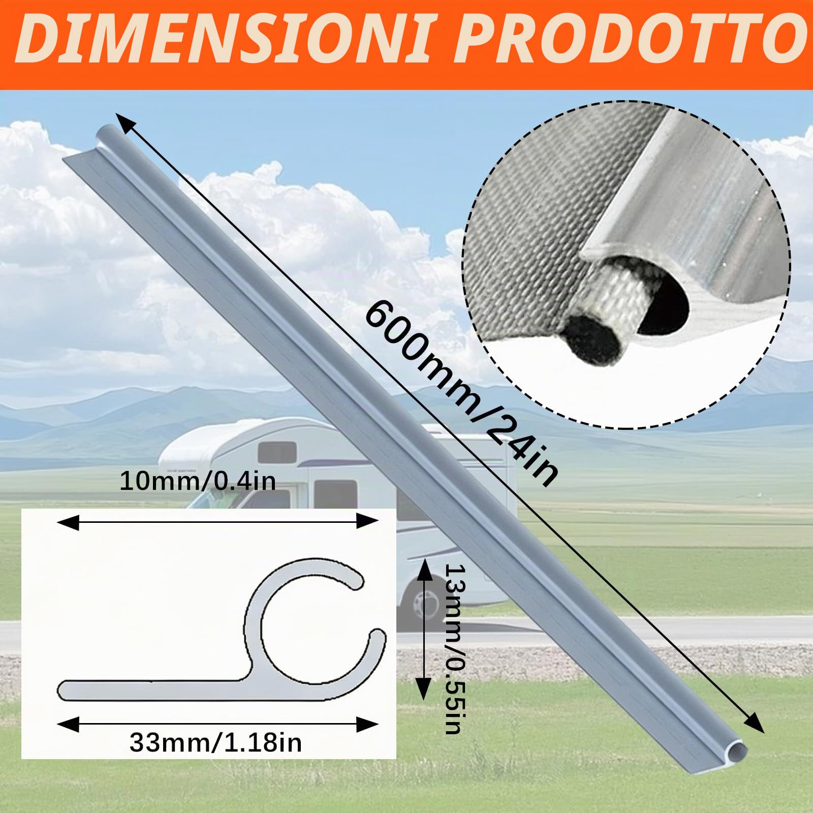 BRGD 8 Pezzi Guide per Tende da Sole a C, 50cm 45° Binario per Tenda da Sole in Alluminio Guide per Tende in Alluminio per Camper, Roulotte e Campeggio