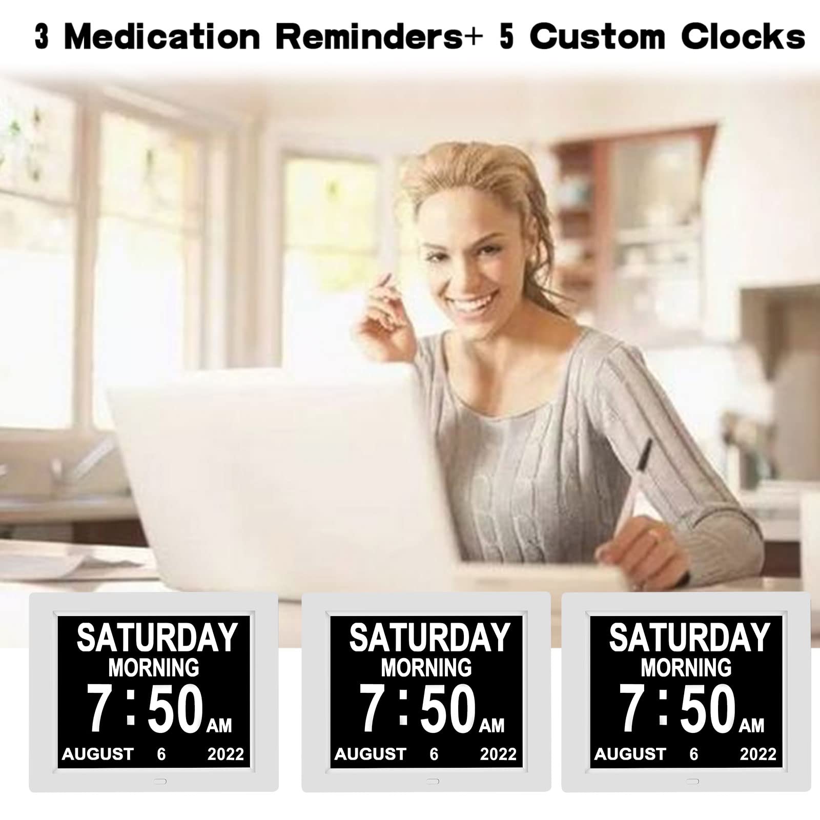 Promemoria dei farmaci Calendario digitale demenza giorno data ora della settimana orologio per anziani anziani visione alterata orologio perdita di memoria