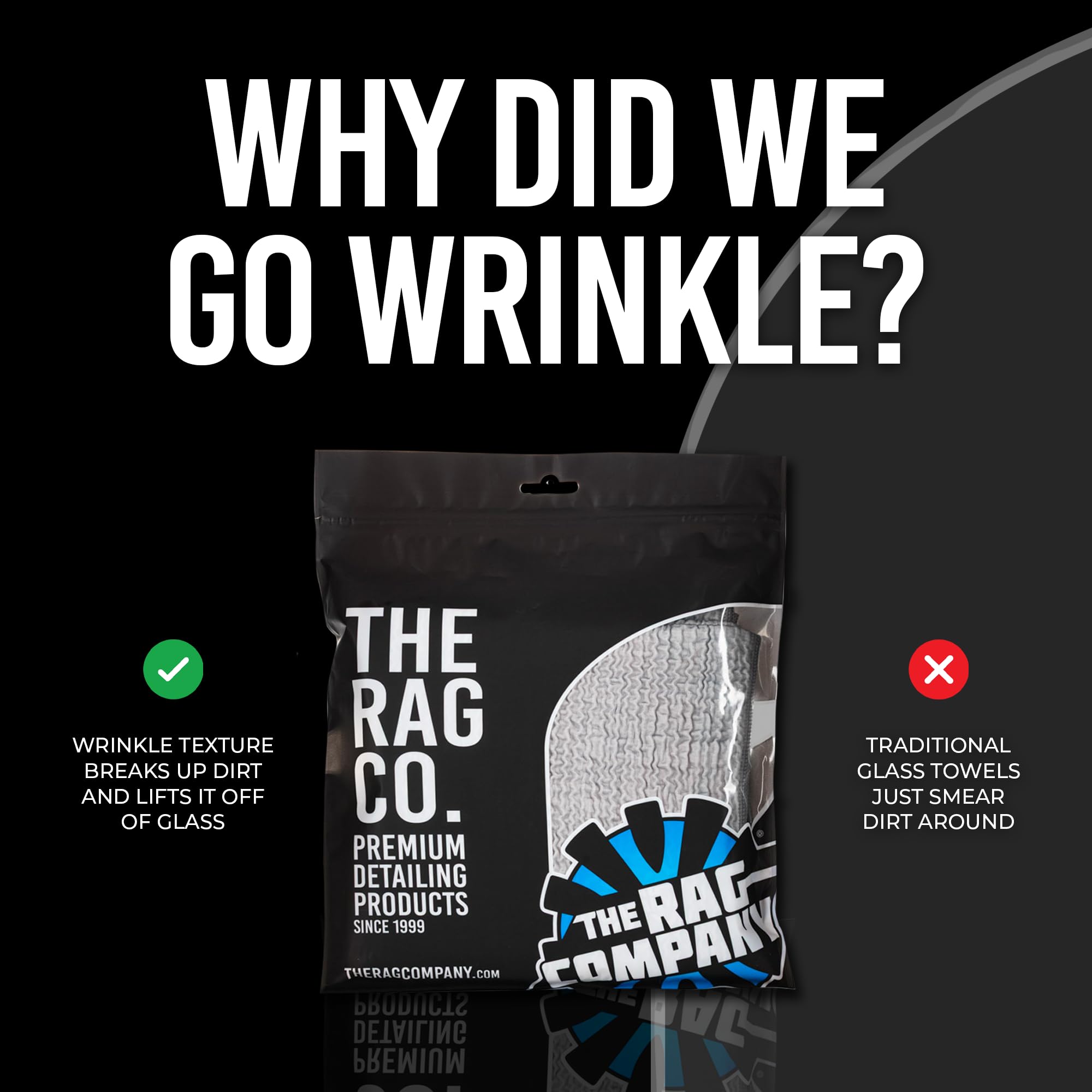 The Rag Company - Wrinkle Glass Towel - Professional 500 GSM Microfiber Window Cleaning Wipes, Streak-Free Double Sided Design, 16" x 16", 3-Pack (South Korea) - 5