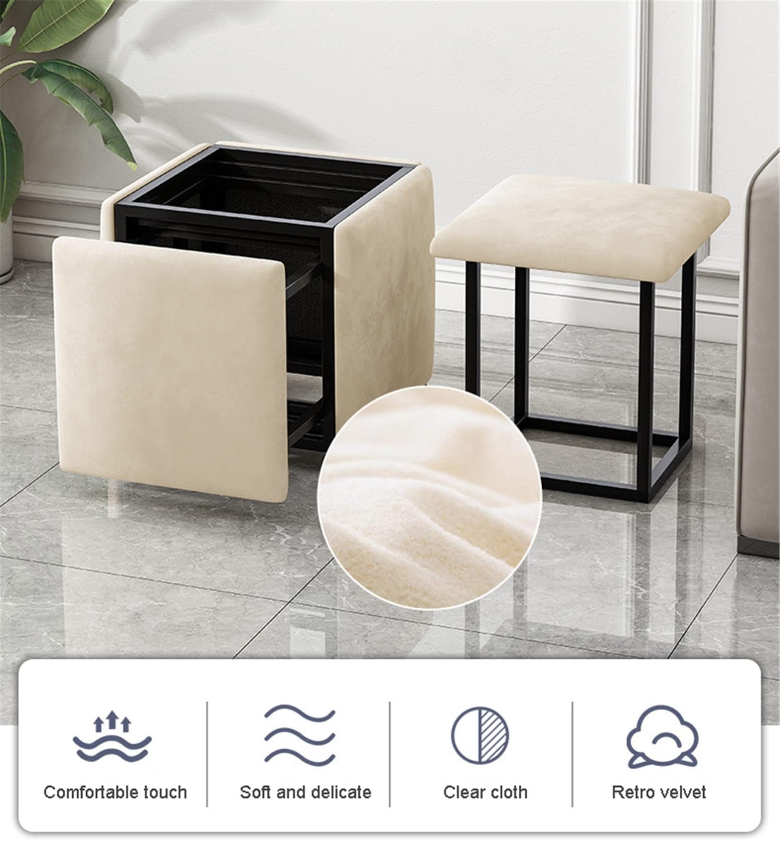 Sgabello cubo girevole con ruote, sedia impilabile per soggiorno, camera da letto, sala da pranzo