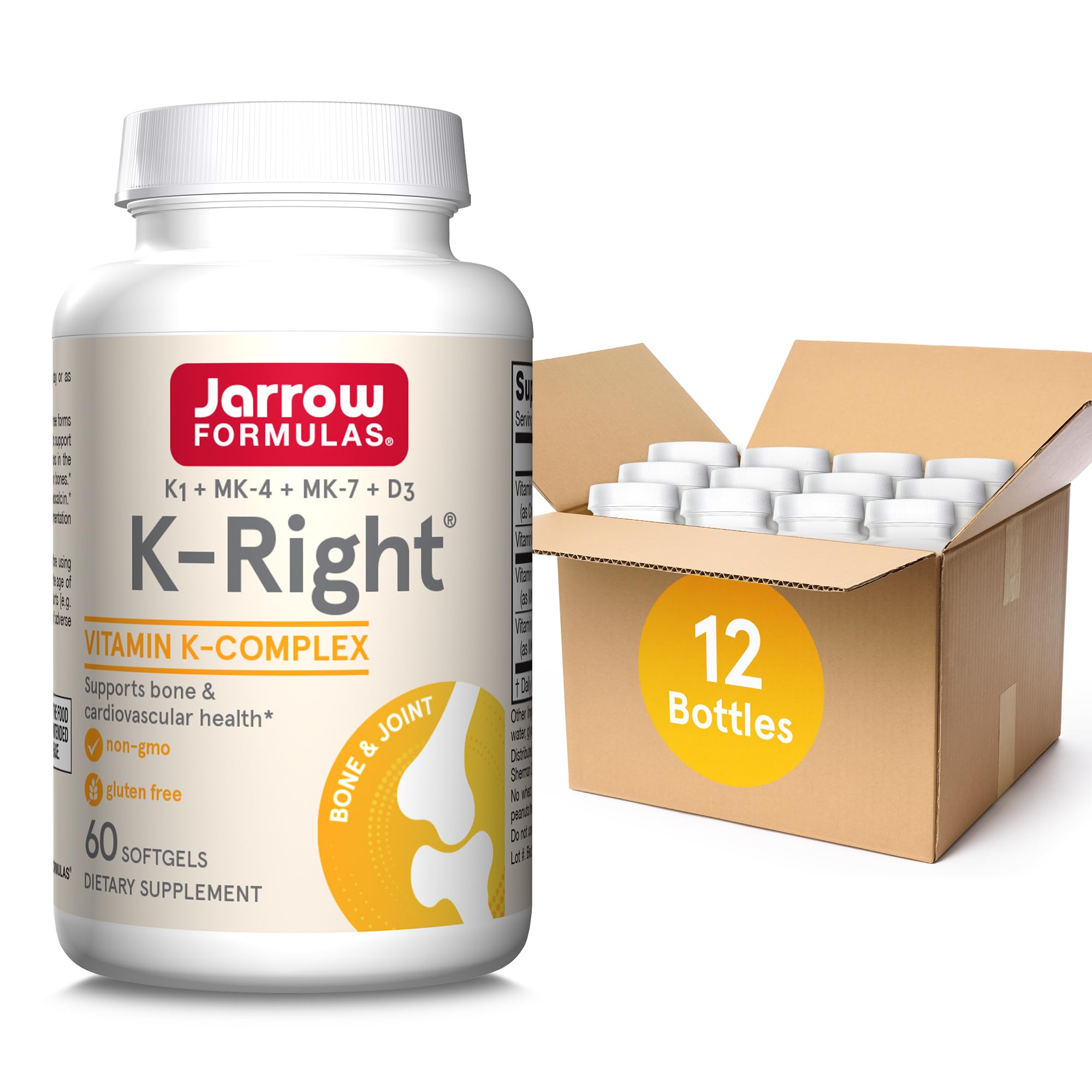 Jarrow Formulas K-Right - Vitamin K-Complex K1 MK-4 MK-7 D3 - 60 Servings Softgels - Dietary Supplement for
