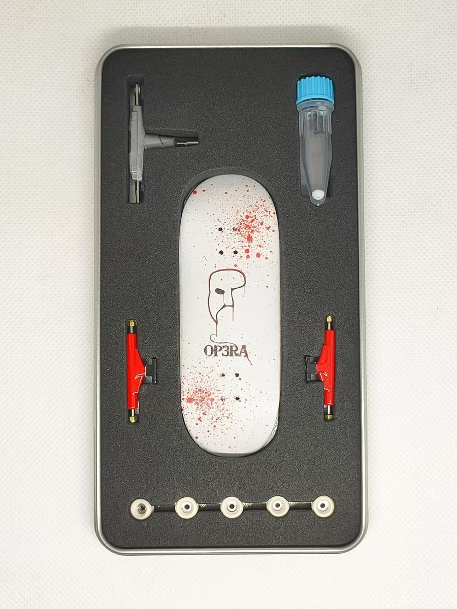 LEEFAI Pro Fingerboard Complete 34 * 96mm Maples Wood Deck-UV Printing Graphic-Updated 65d Urethane Bearing Wheels,-Replace Bushings-Op3ra Bloody Mess Edition