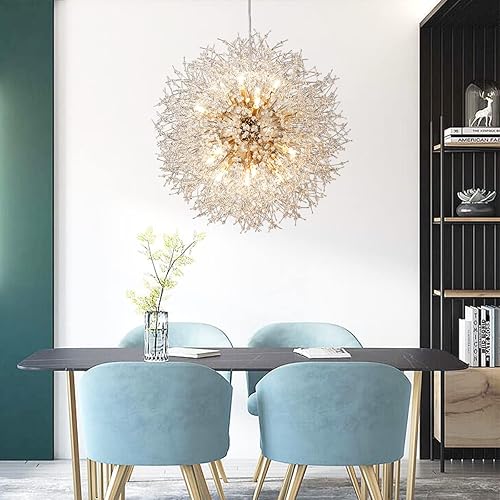Miniatura 3 de Candelabros de cristal de diente de león, lámparas colgantes de fuegos artificiales de 16 luces en oro, 80 W modernas luces colgantes de cristal