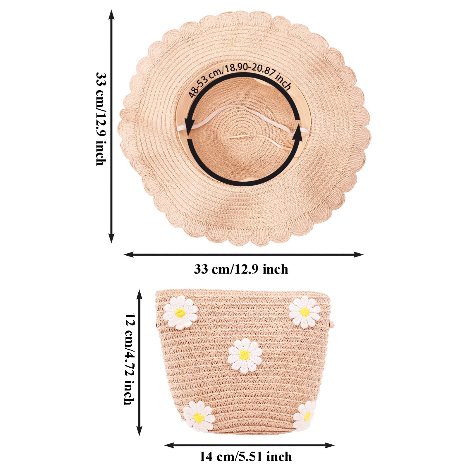 Chapeau avec Sac, Chapeau Plage, Chapeau Bord Large, pour Femmes, Filles, L'été, Plage, Voyages