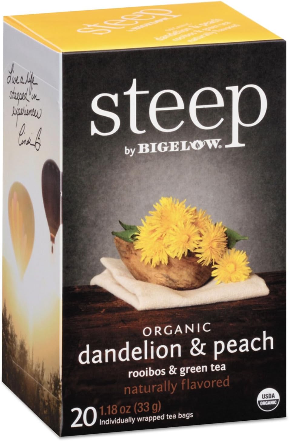 Bigelow 17715 Steep Tea, Dandelion & Peach, 1.18 Oz Tea Bag, 20/box