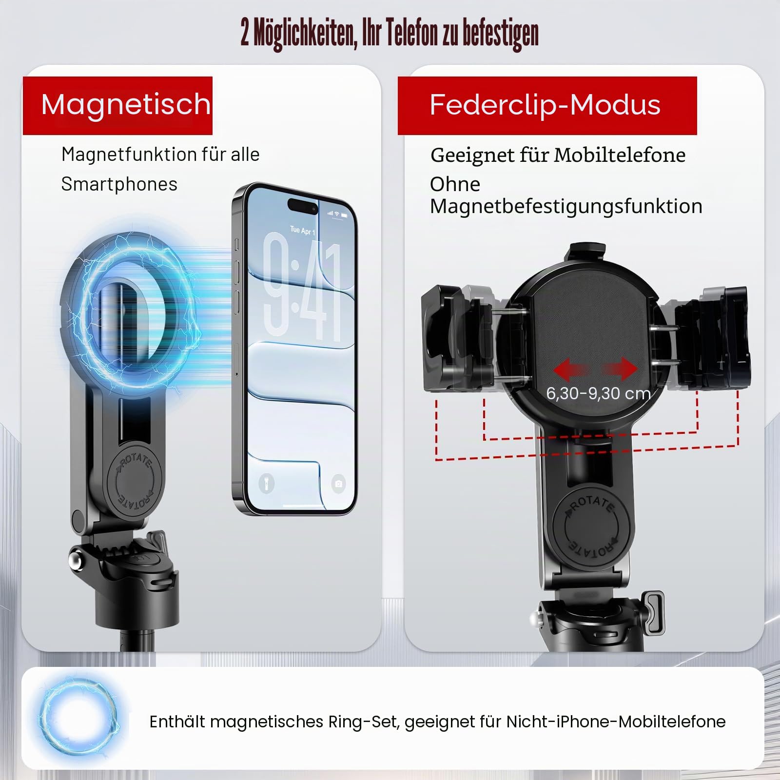 4 in 1 Selfie Stick Magnetisch, Mini Stativ für Smartphone, Handy Stativ mit Fernauslöser und Kaltschuh, Handystativhalter Kompatibel mit iPhone, Android für Selfies, Vlogging und Videoaufnahmen