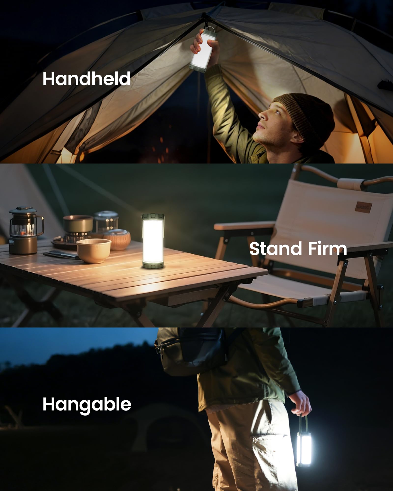 Glocusent Lanterna da Campeggio 106LED con 5 Luminosità 3 Modalità, 1200LM Lampada Ricaricabile 5000 mAh per 120 Ore, Impermeabile IP68, per Campeggio, Escursionismo, Pesca, Emergenza, Tenda (Verde)