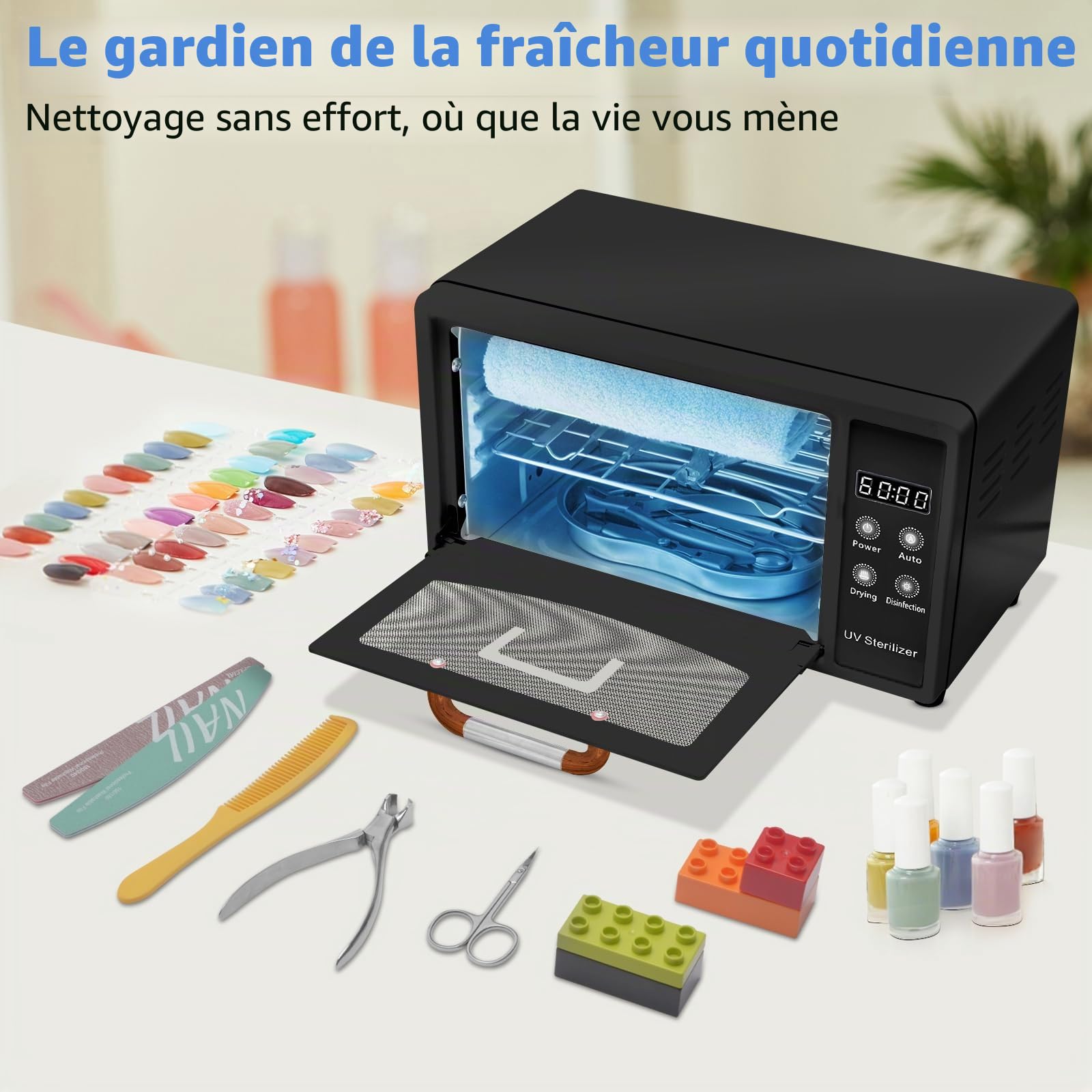 CGBE 10L Autoclave Stérilisateur UV avec Séchage pour Salons de Manucure | Air Chaud Thermostatique à 75 °C - 160 W Stérilisateur Matériel Onglerie pour Salon de Coiffure Maison - Noir