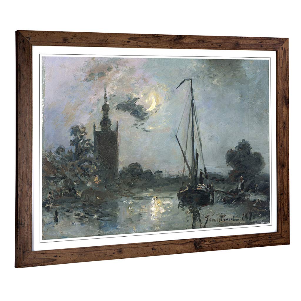 Big Box Art Framed Print of Johan Jongkind Moonshine Design | Wall Art Picture | Home Decor for Kitchen, Living, Dining Room, Bedroom, Hallway, Office, Walnut, A2 / 24.5x18 Inch / 62x45cm