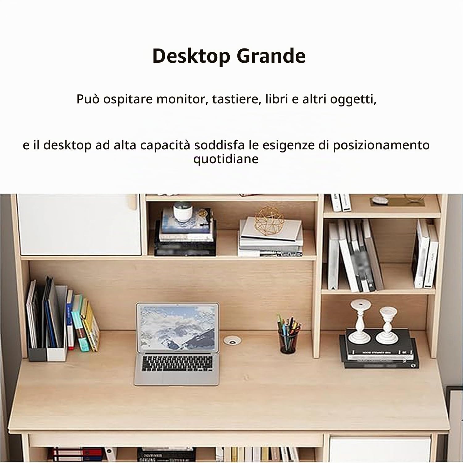 Moderna Scrivania In Legno con Cassetti Bianca, Scrivania da Lavoro con Ripiano Portaoggetti e Libreria Scrivania per Comp 120x45x165 cm
