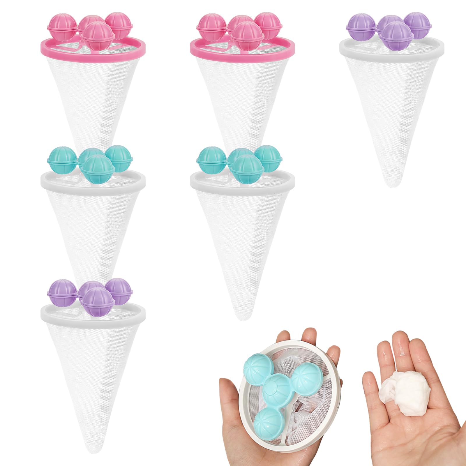 Adorila 6 Pack Pet Hair Remover for Laundry, Reusable Floating Hair Filtering Mesh Removal, Lint Catcher for Washing Machine