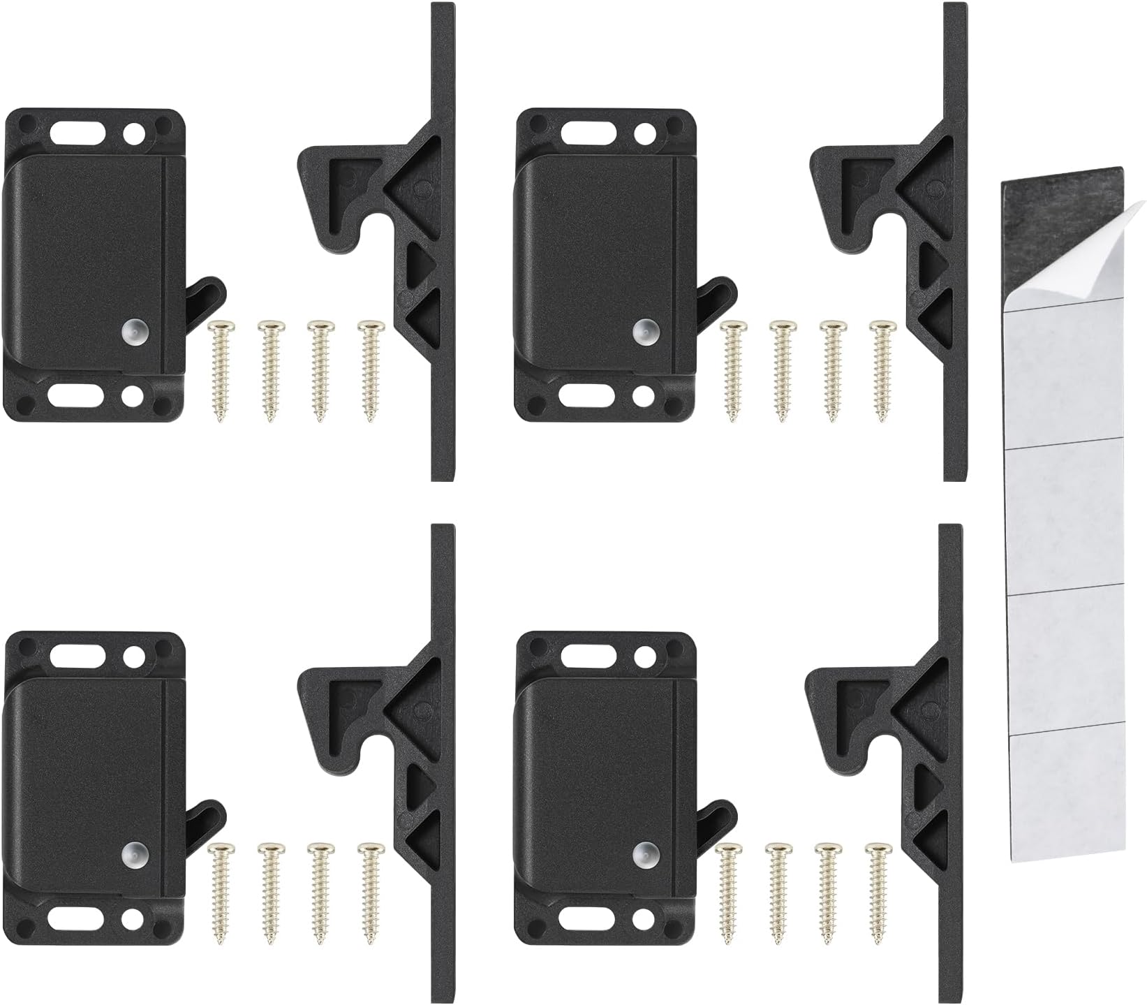 RV Drawer Latches and Catches, 4 Pack RV Cabinet Door Latches and Catches, 10 LBS Pull Force Latch for RV Camper Motor Home Trailor Office Cabinet Drawer, with Mounting Screws and Double-Sided Tape