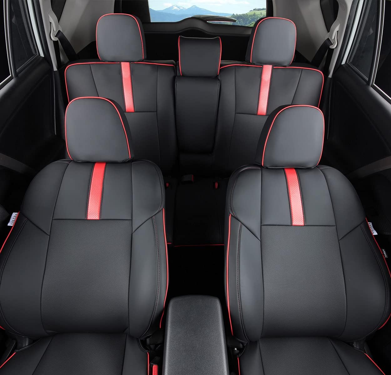 Custom Fit Car Seat Cover for Toyota RAV4 2013 2014 2015 2016 2017 2018 Waterproof Faux Leather (Black with Red Trim, LU2013-2018 RAV4)