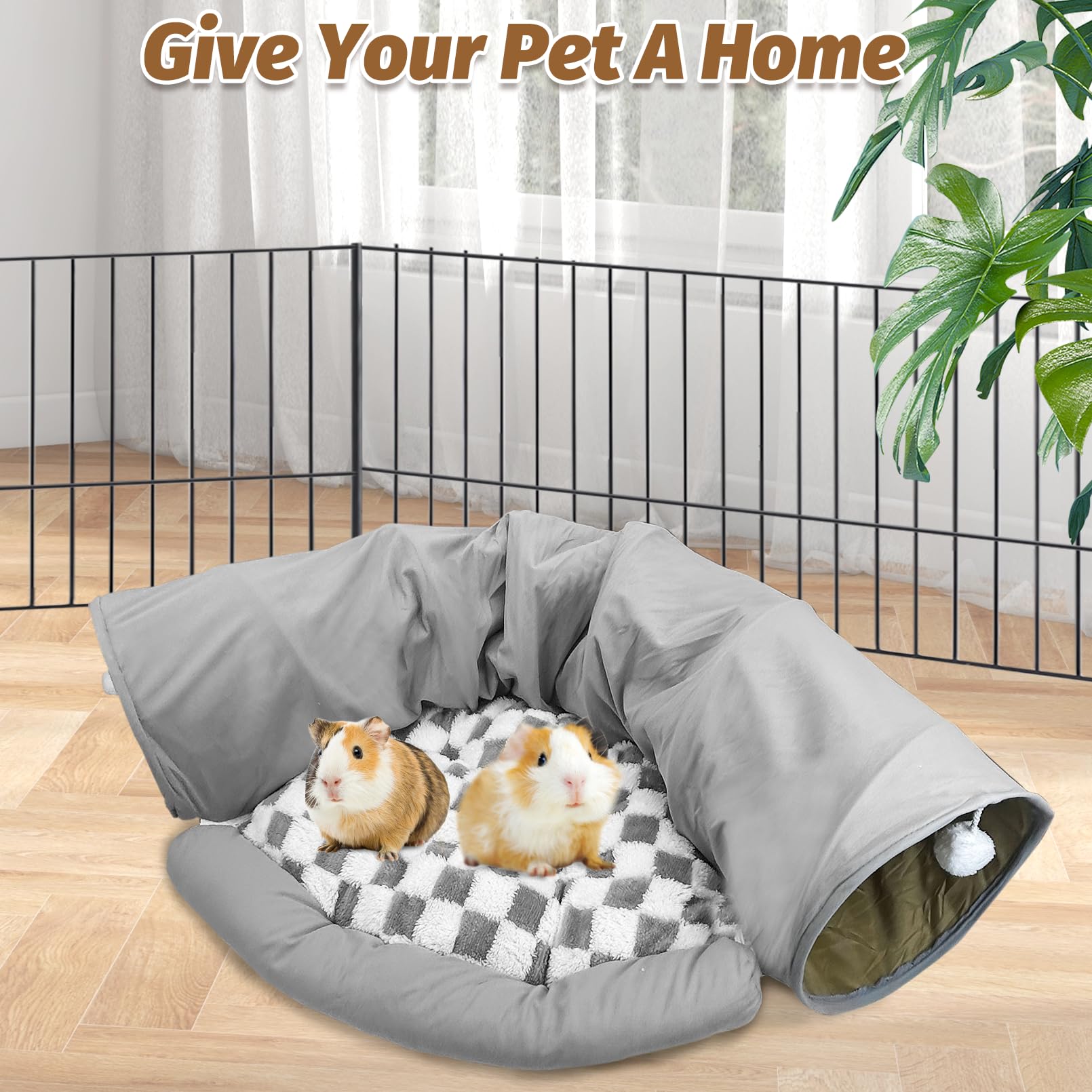PINVNBY Kaninchen Tunnel Bett Bunny Tunnel Tube mit abnehmbarer Matte (Grau)