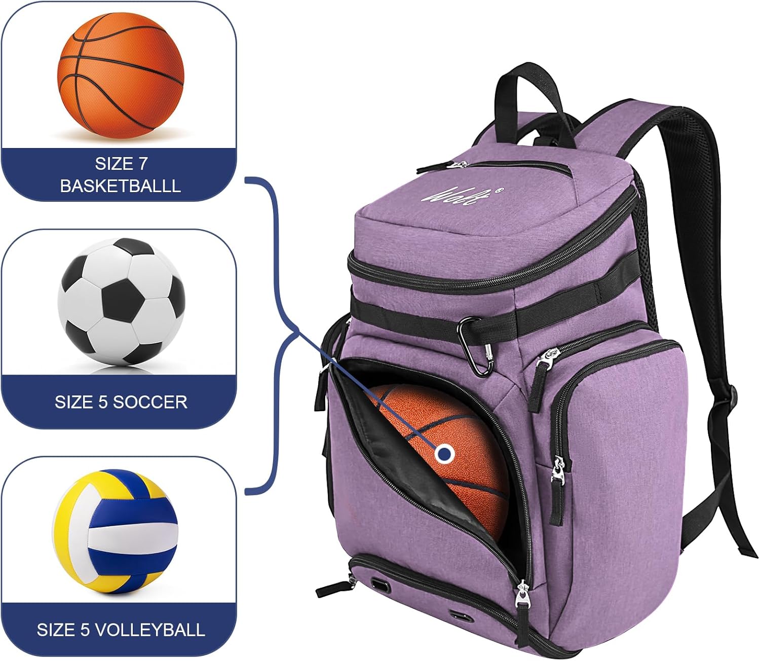 WOLT Basketball Bag Backpack with Separate Ball Compartment and Shoes Pocket, Gym Bags for Men, Large Sports Bag for Basketball, Soccer, Volleyball, Baseball