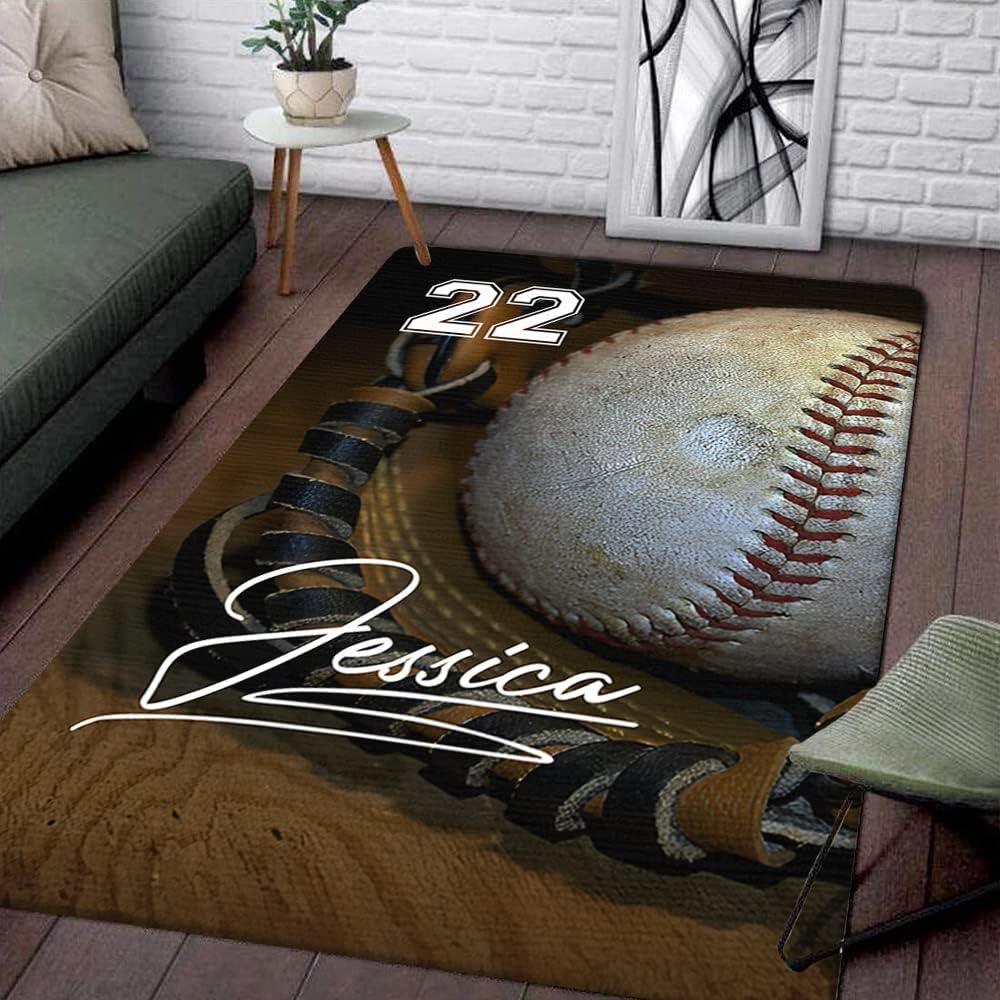 Amazon.com: Personalized Vintage Baseball Glove & Ball Rug with Name ...