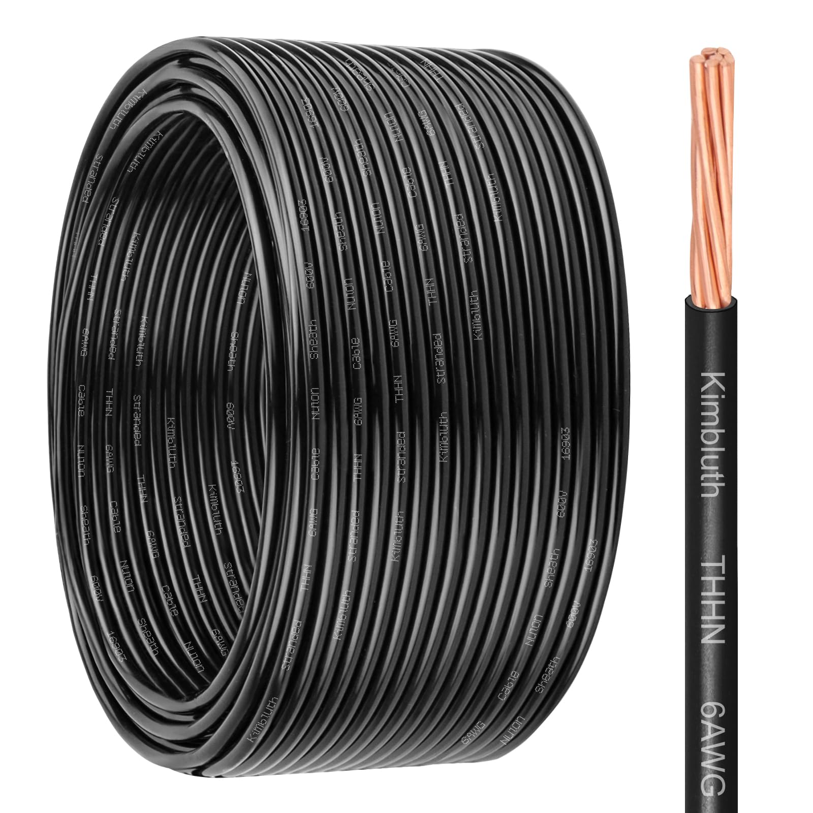 THHN Wire 6 Gauge 100 FT Stranded Copper Wire, 6 AWG Copper Wire Rated up to 600V Building Wire Nylon Jacket for Residential, CNC, Ground, Industrial