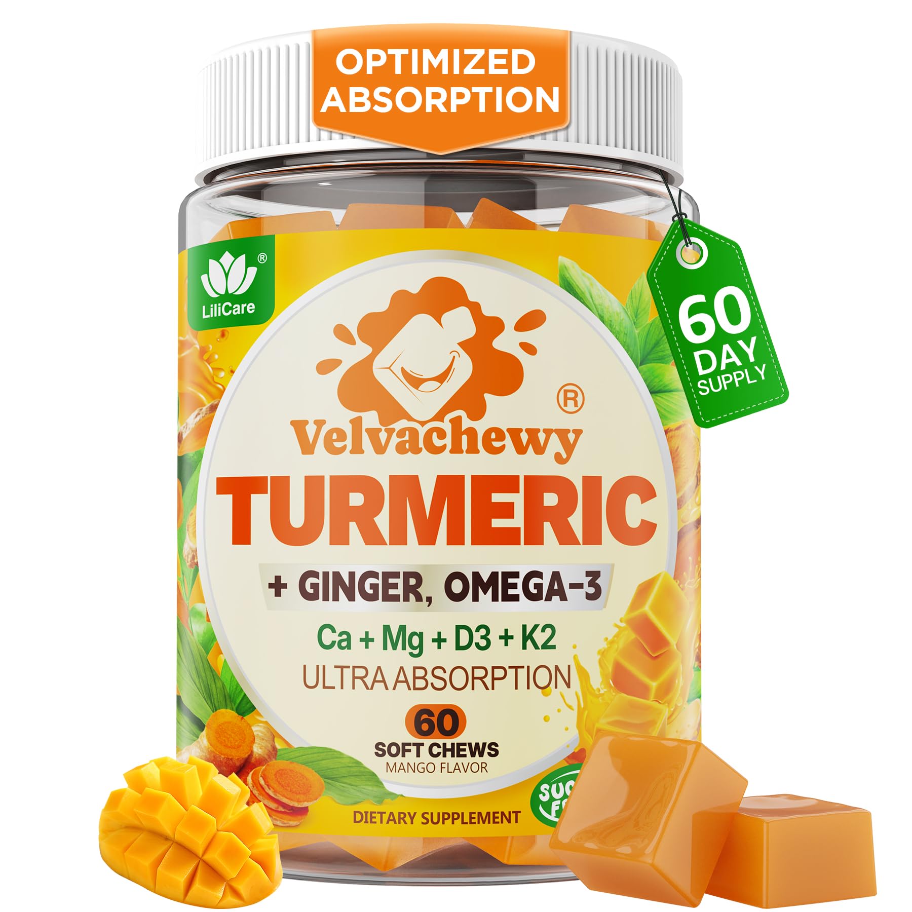 Liposomal Turmeric and Ginger Supplement + Omega 3 Gummies Chews Vegan 60ct