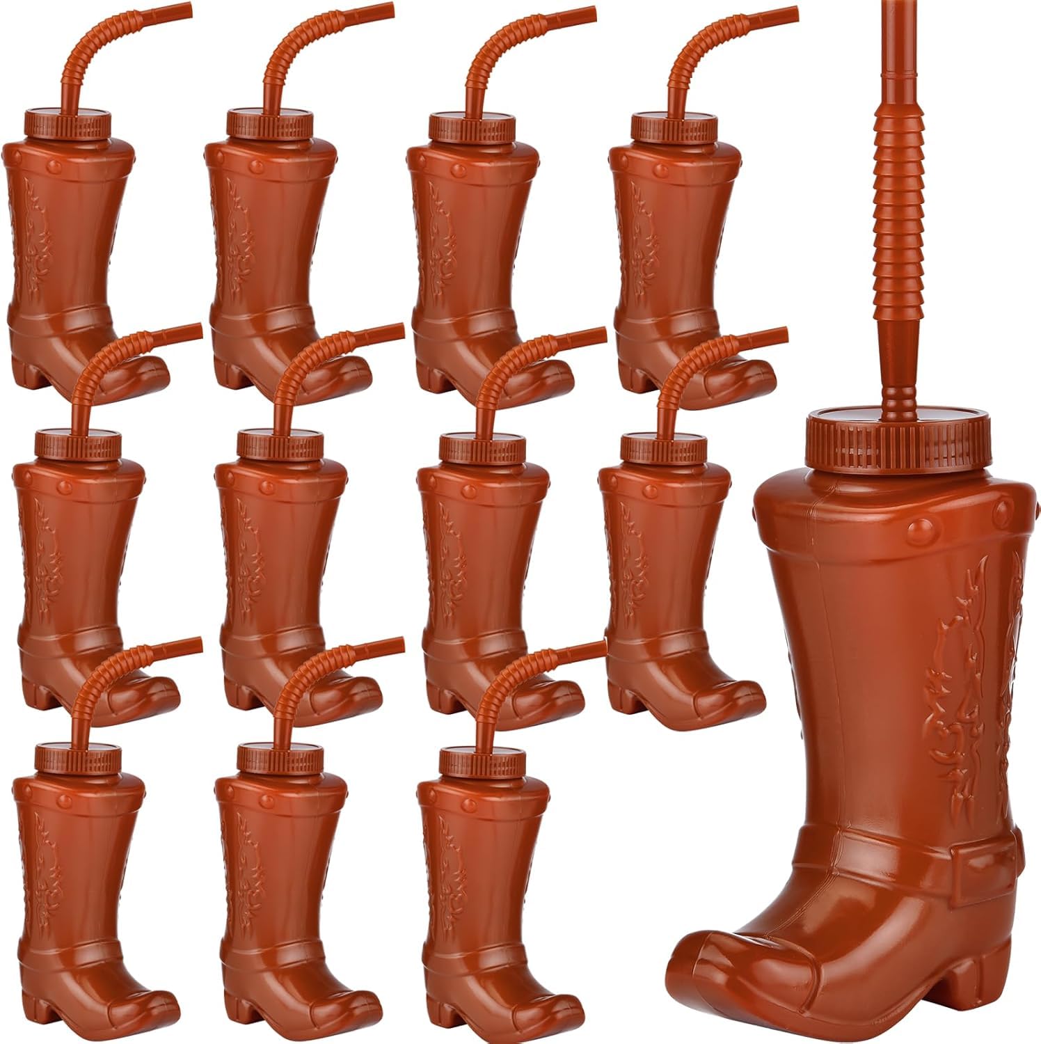 ALINK Cowboy Barca Tazze con cannucce e coperchi, 12pcs 10oz Cowboy Tazze per Western Rodeo Temed Party Favor, Compleanno, Vacanze, Eventi Accessori e Decorazioni - Brown