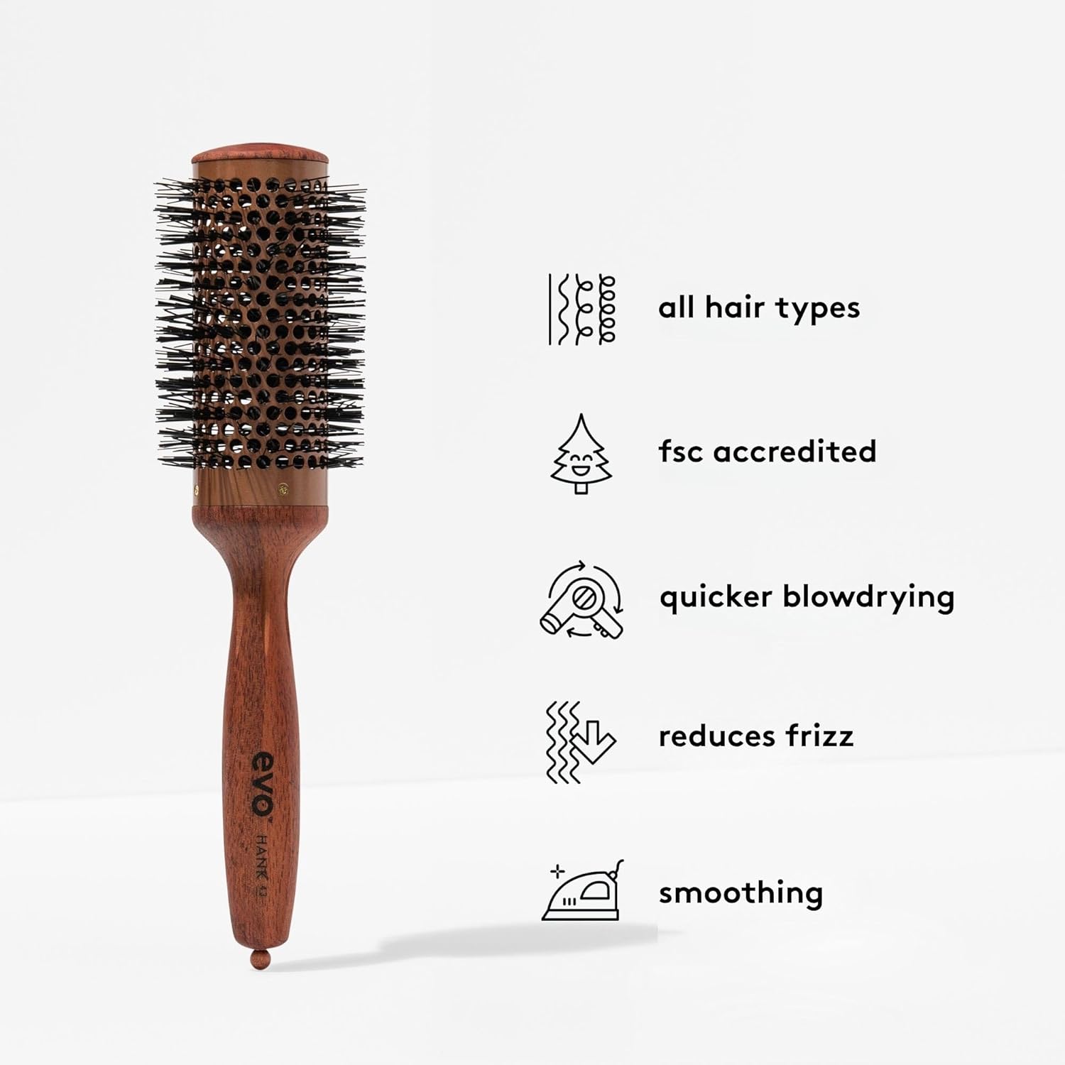 Evo Hank Ceramic Vented Brush, Blow Drying Hair Brush for Professional Styling - Quick Drying, Volumizing & Smoothing - 43mm