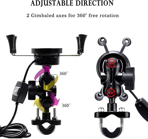 Miniatura 5 de Adaptador de carga rápida de 15 W, soporte inalámbrico para teléfono de motocicleta Qi con bloqueo mecánico de 4 mandíbulas, aleación de aluminio