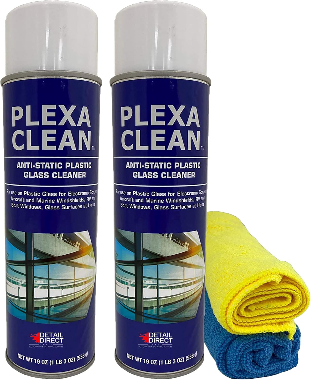 Detail Direct Plexa Clean Plexiglass Cleaner Kit, Includes 2 Streak Free Microfiber