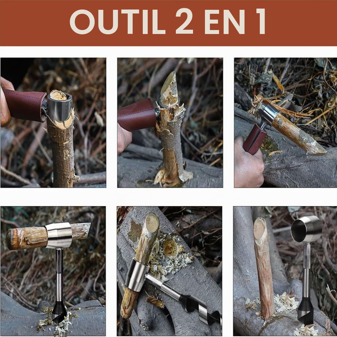 Bushcraft Outil de survie, Clé à vis sans fin allongée Scotch Eye - Tarière manuelle pour camping, abri, barbecue, petits bancs, bushcrafting et voyages en sac à dos en plein air