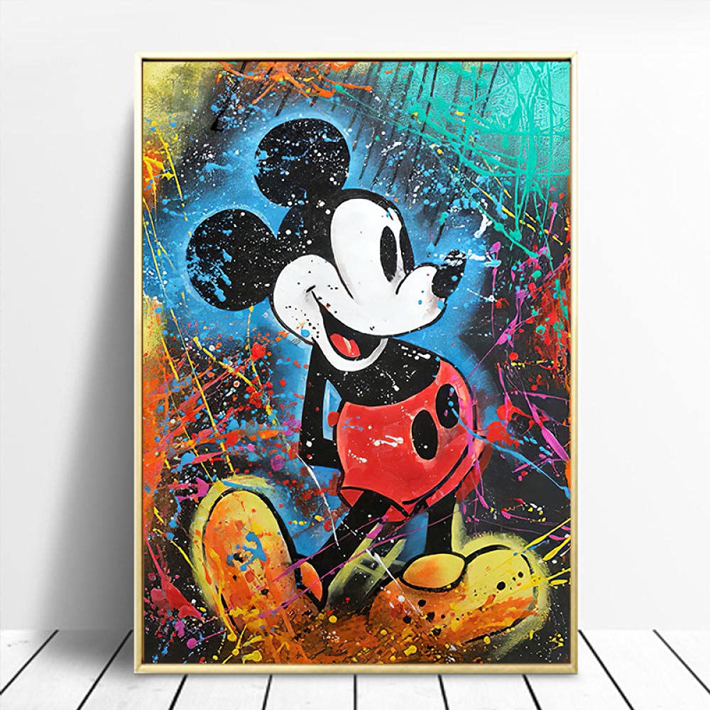Peinture Mickey Mouse style graffiti pour un salon moderne déco murale colorée 70x70cm sans cadre