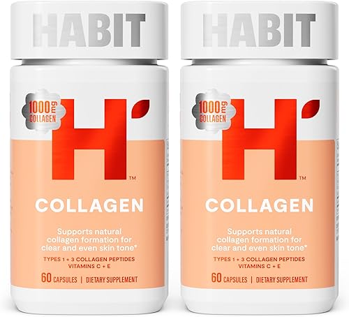 Habit - Suplemento de colágeno (2 unidades, 120 cápsulas), nuevo aspecto, 2000 mg de péptidos de colágeno, vitamina C y vitamina E, salud de la