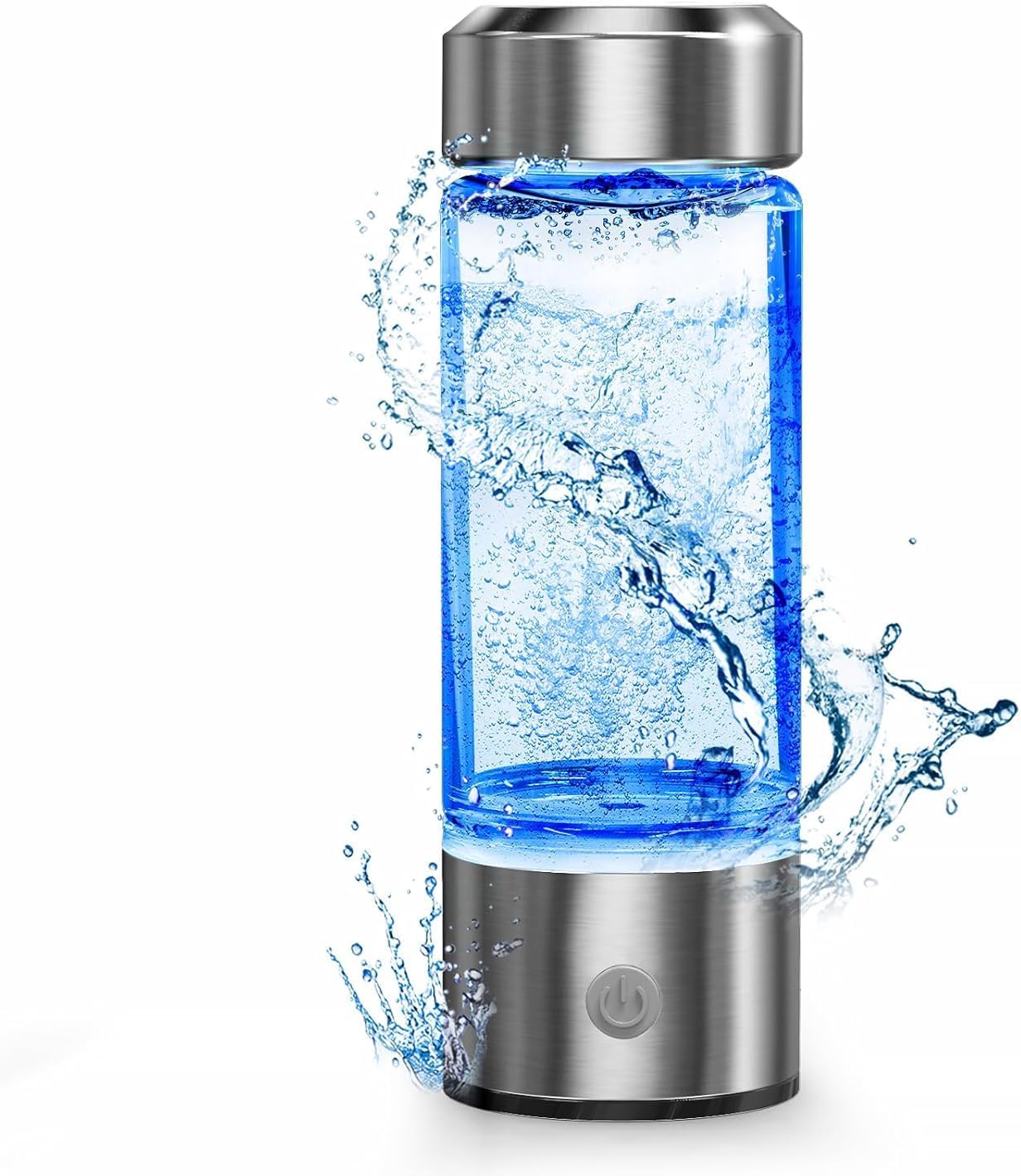 Fossduck Hydrogen Water Bottle, Portable Hydrogen Water Ionizer Machine, Hydrogen Water Generator, Rechargeable Hydrogen Rich Water Glass Health Cup for Home Travel(Silver)