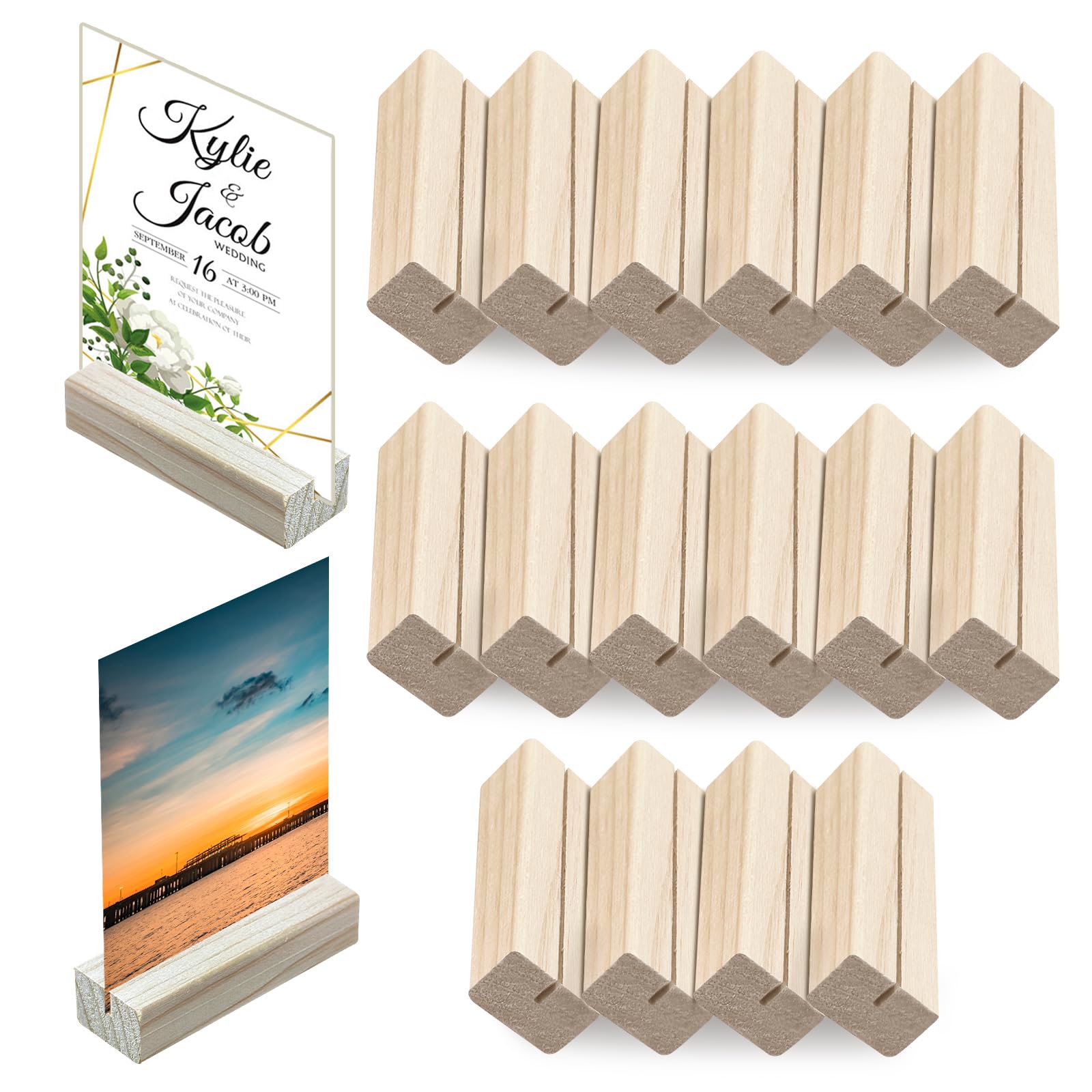 NVGVUP Wooden Place Card Holders: 16 Pcs Table Number Holders for Weddings Banquets and Parties, Simple Wooden Card Holder for Place Cards Menus Photos Postcards Price Tags (10 x 3 x 2 cm)