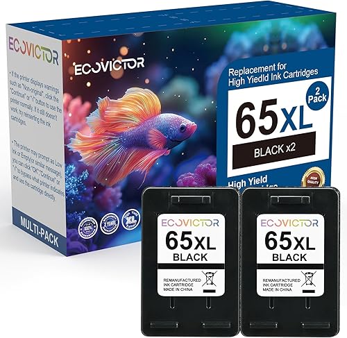 EcoVictor - Cartuchos de tinta remanufacturados 65XL de repuesto para HP 65 XL Cartucho de tinta negro HP65 HP65XL compatible Envy 5000 5055 5052