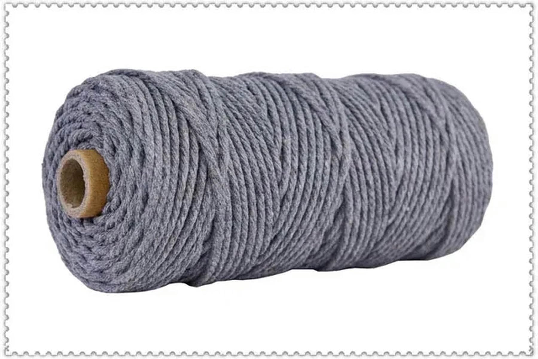 Macrame Cord Twisted String Cotton 3mm Macrame String 110 yards Multicolor(Grey)