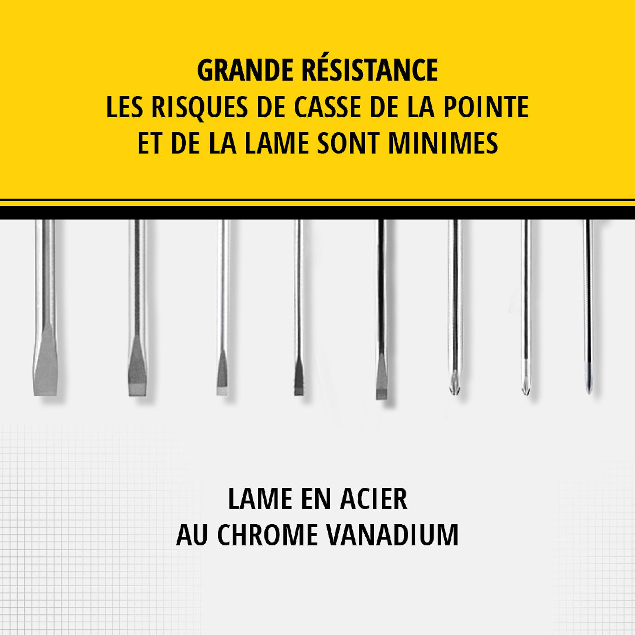 STANLEY 0-65-437 Jeux De 8 Tournevis Gamme FATMAX 2 Electricien 3 Mécanicien 3Ph- Liaison Quasi Incassable - Poignée Soft-Grip - Lame En Acier
