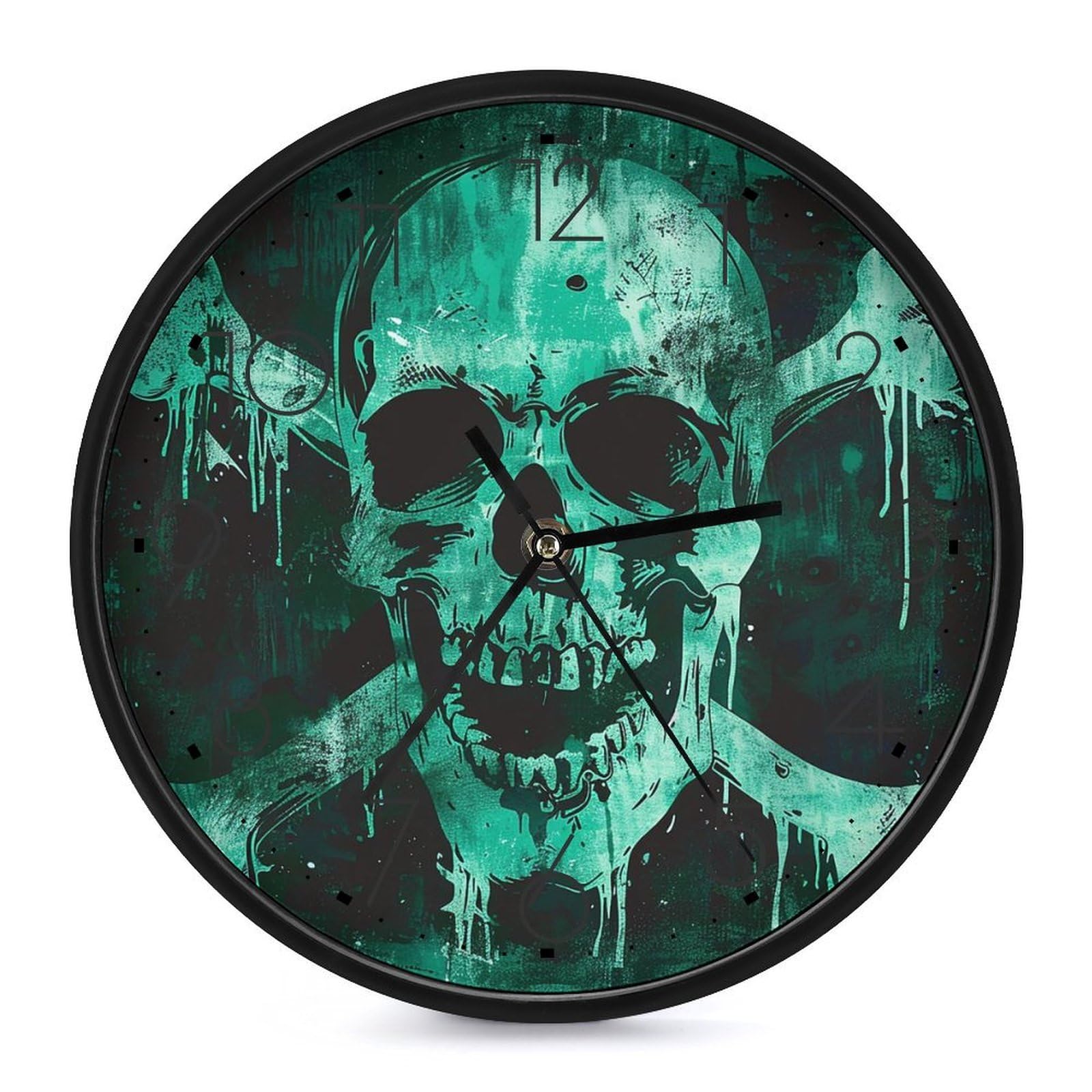 XOPEKVLAWM Wall Clock 10 Inch Non-Ticking Silent Modern Simple Style Round Decor Clocks Skull And Crossbones Clock Decorative Battery Operated Wall Clocks for Home Office Living Room Bedroom Kitchen