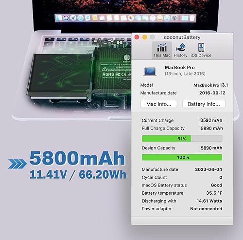 Miniatura 4 de SNSYIY MacBook Pro A1708 Batería A1713 de mayor capacidad para MacBook Pro de 13 pulgadas A1708 finales de 2016 mediados de 2017 A2171 Batería de