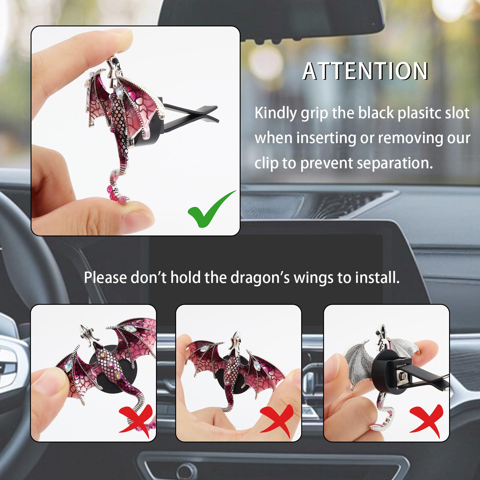 Bling Wyvern Car Air Freshener Vent Clips 2pcs Alloy Purple Enamel Dragon Vent Clips Car Accessories Refillable Car — view 7