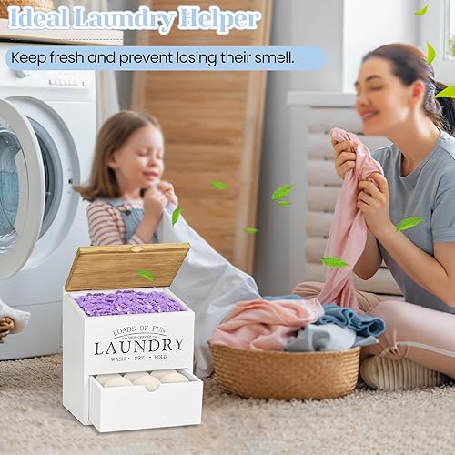 Miniatura 2 de Contenedor de hojas de secadora para organización de lavandería, contenedor de cápsulas de lavandería con tapa y cajón, caja organizadora de