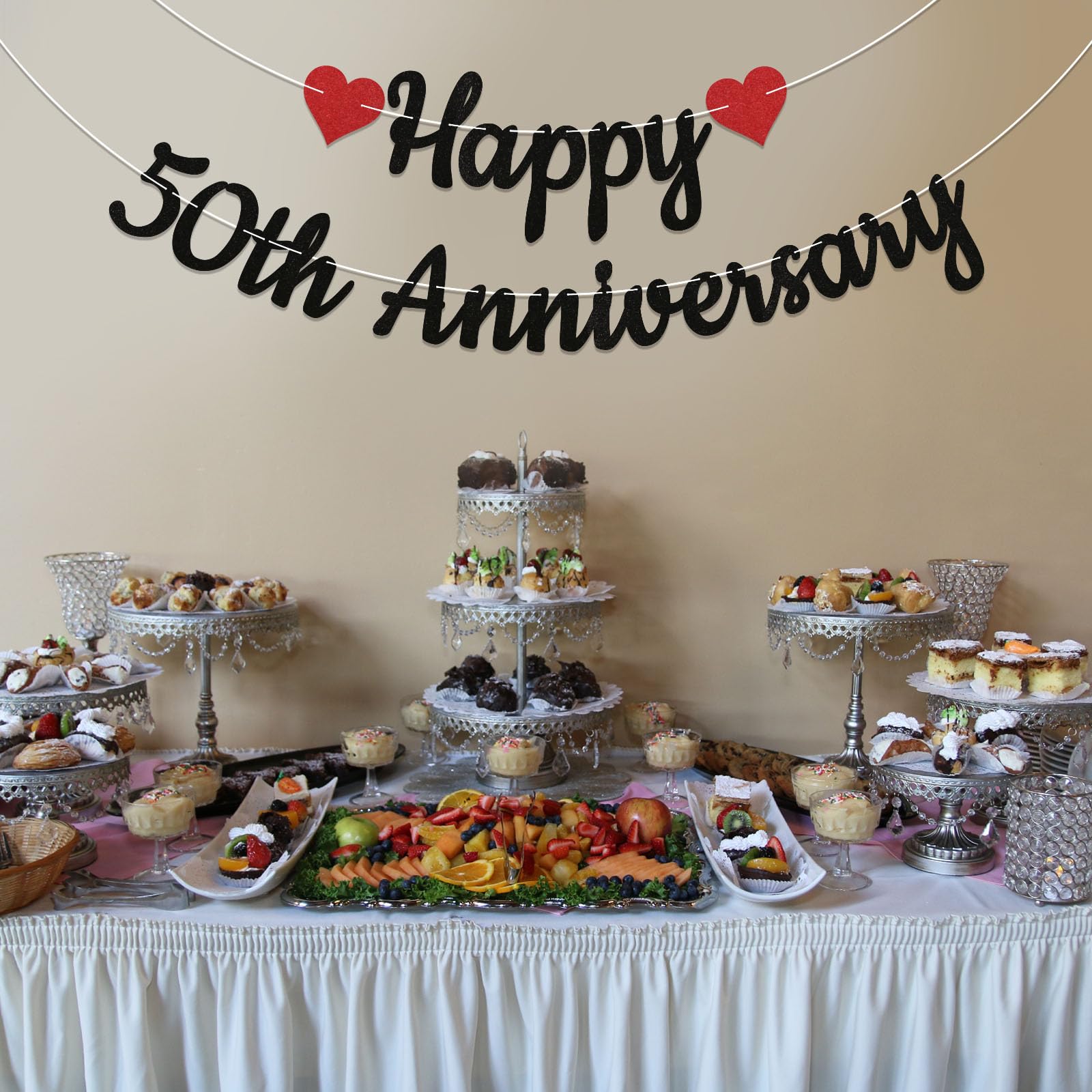 50th Birthday Decorations Kit - Cheers To 50 Years Banner, Cake Topper & Garland (Black Gold Glitter) - View #8