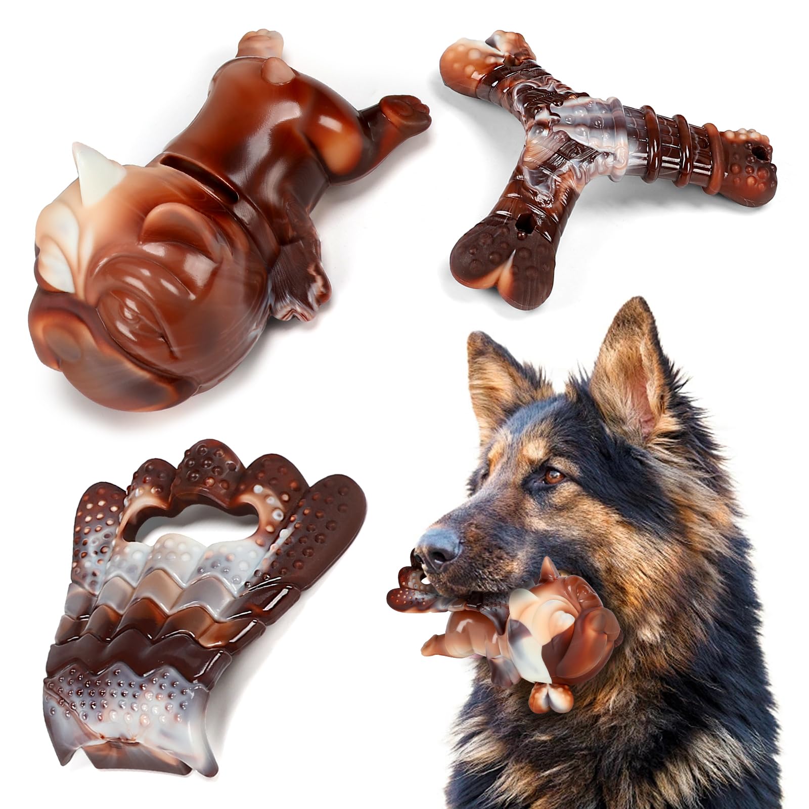 Photo 1 of 3 in 1 Pack Indestructible Dog Chew Toys for Aggressive Chewers, Long-lasting Tough Nylon Real Bacon Flavor Teething Chew Toys for Large Medium Small Dog Breeds