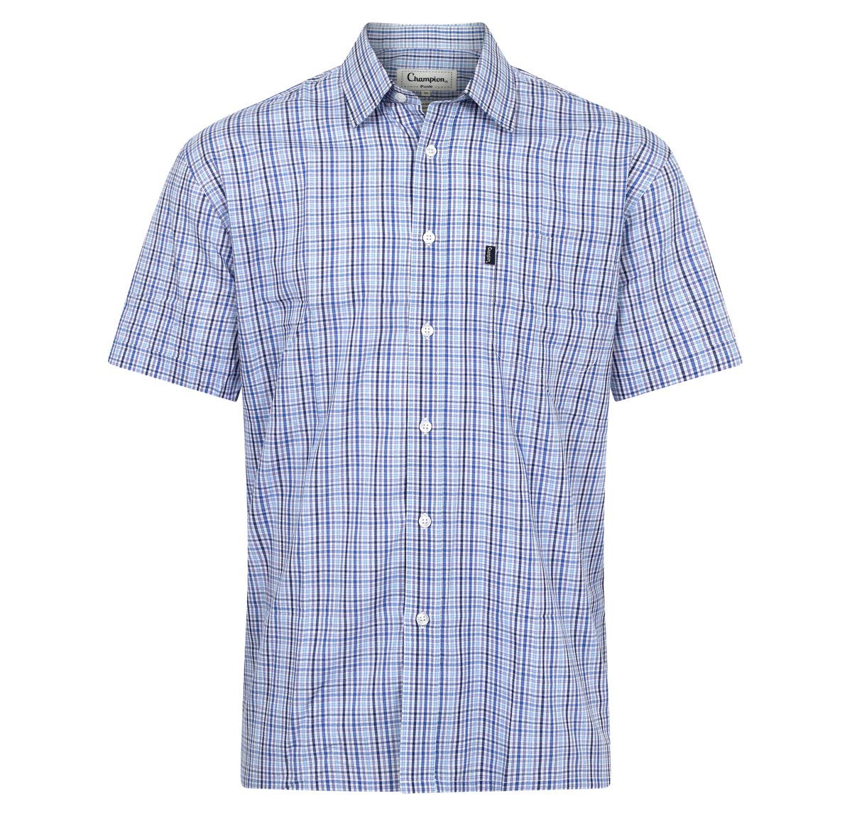 ChampionMen's Short Sleeve Checkered Pattern Country Casual Shirt, 65% Polyester, 35% Cotton