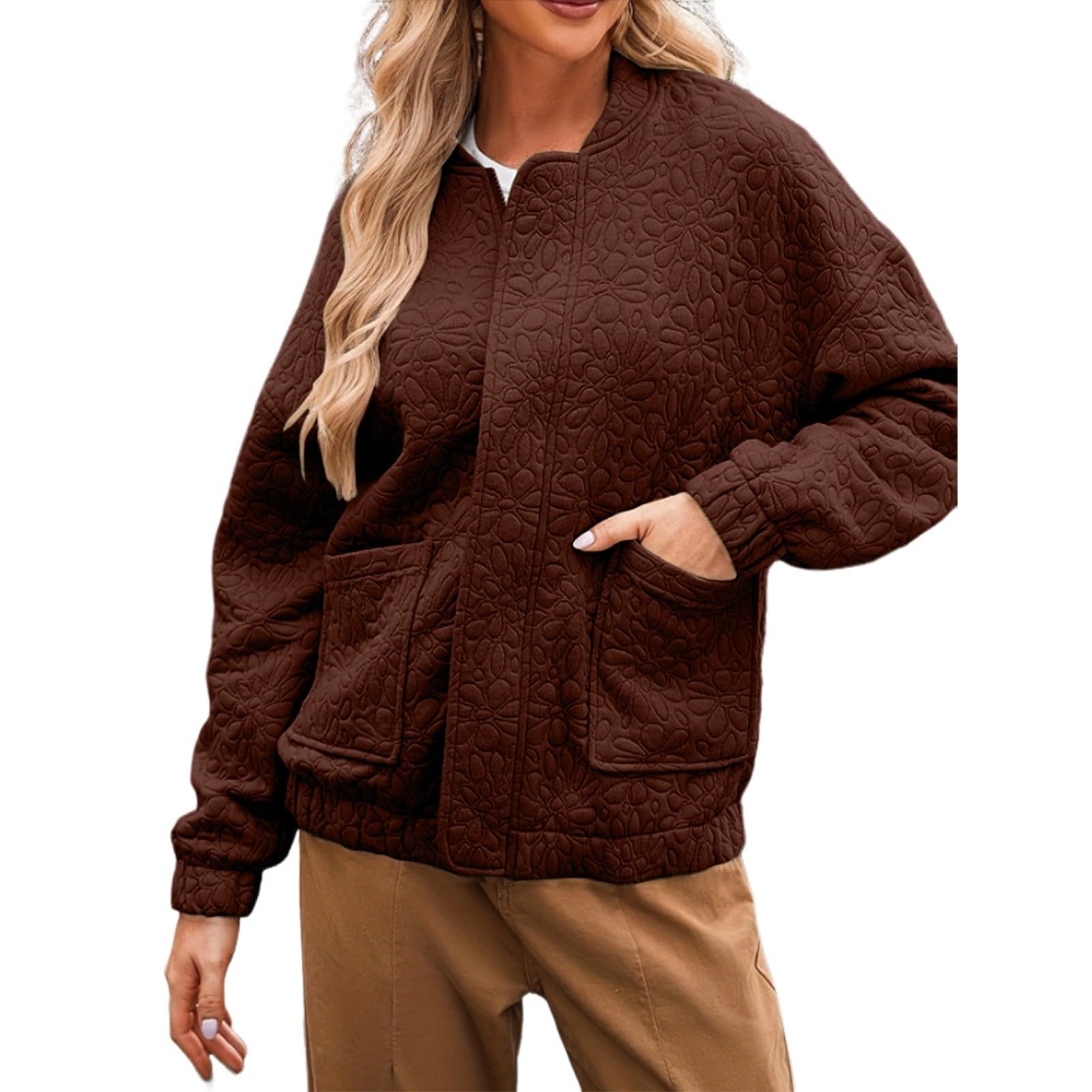 Generisch Chaqueta de entretiempo para mujer, otoño e invierno, chaqueta bomber para mujer, ligera, corta, chaqueta de otoño, chaqueta deportiva de gran tamaño, chaqueta deportiva con cremallera